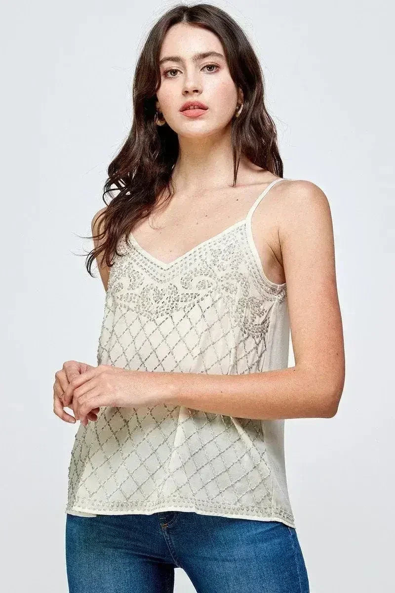 Beaded Spaghetti Strap Camisole - Embellished Cami Top for Women | Femstylo