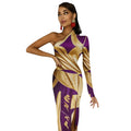 Sexy gold and purple Egyptian designed patterned Half Sleeve Slit Dress Designs By Kiekie