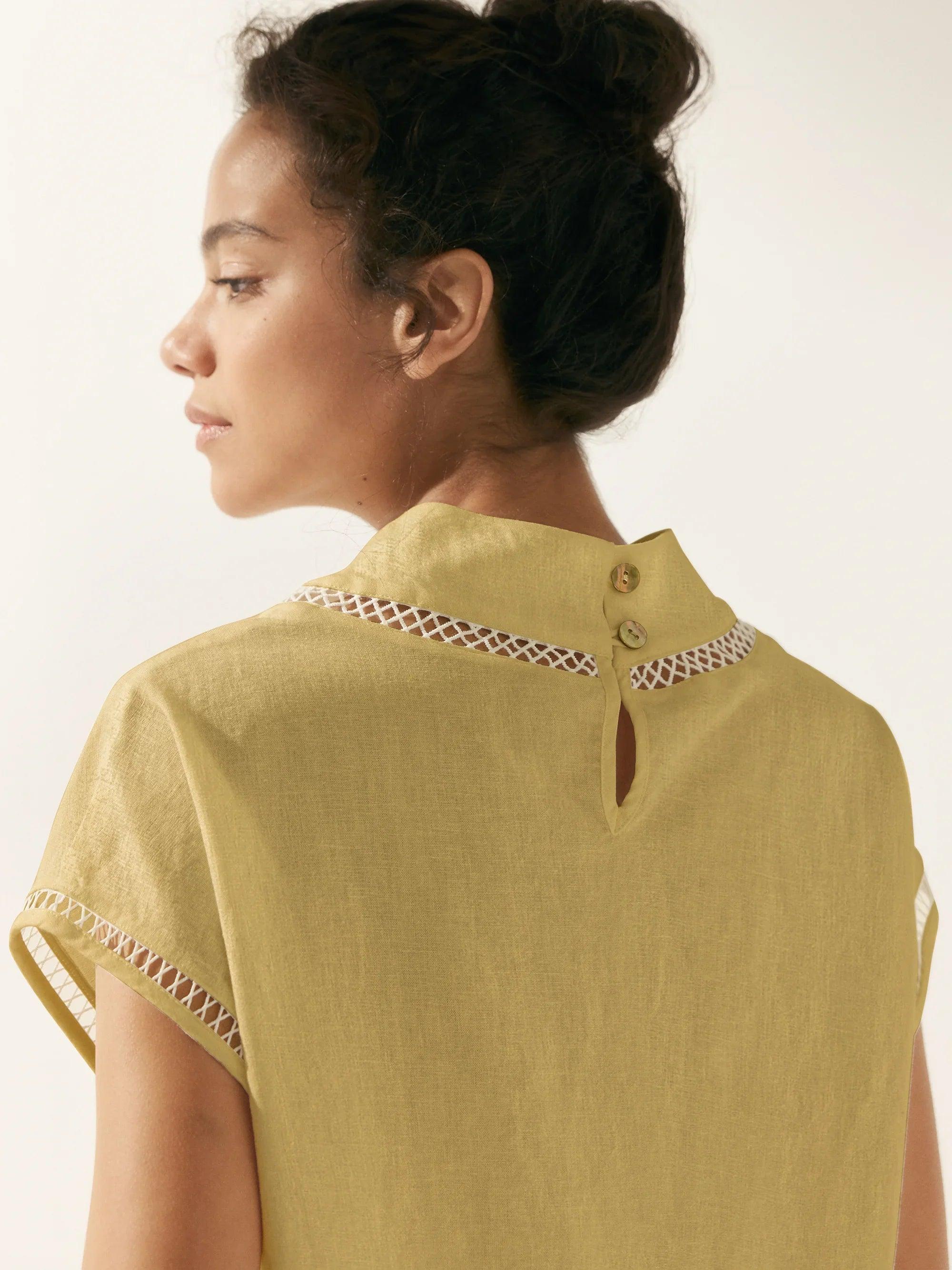 Linen Cutout Turtleneck Top QUINN