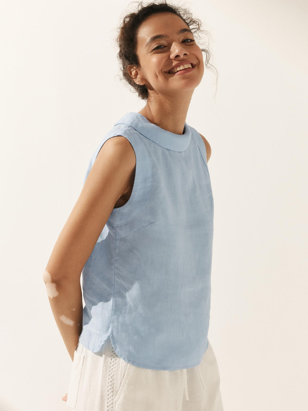 100% Linen Draped Collar Tank Top JACQUELINE