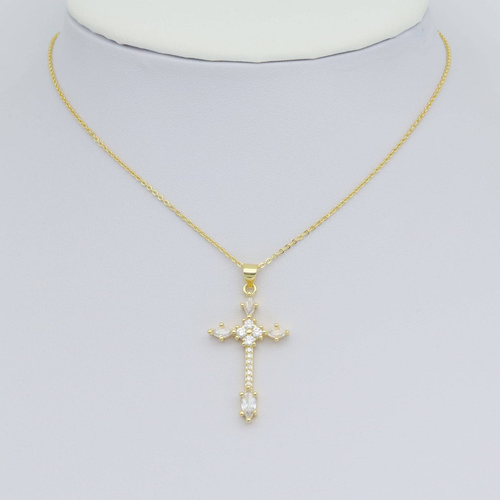 Gold Clear Oval CZ Cross Charm Pendant, Sku#LD639