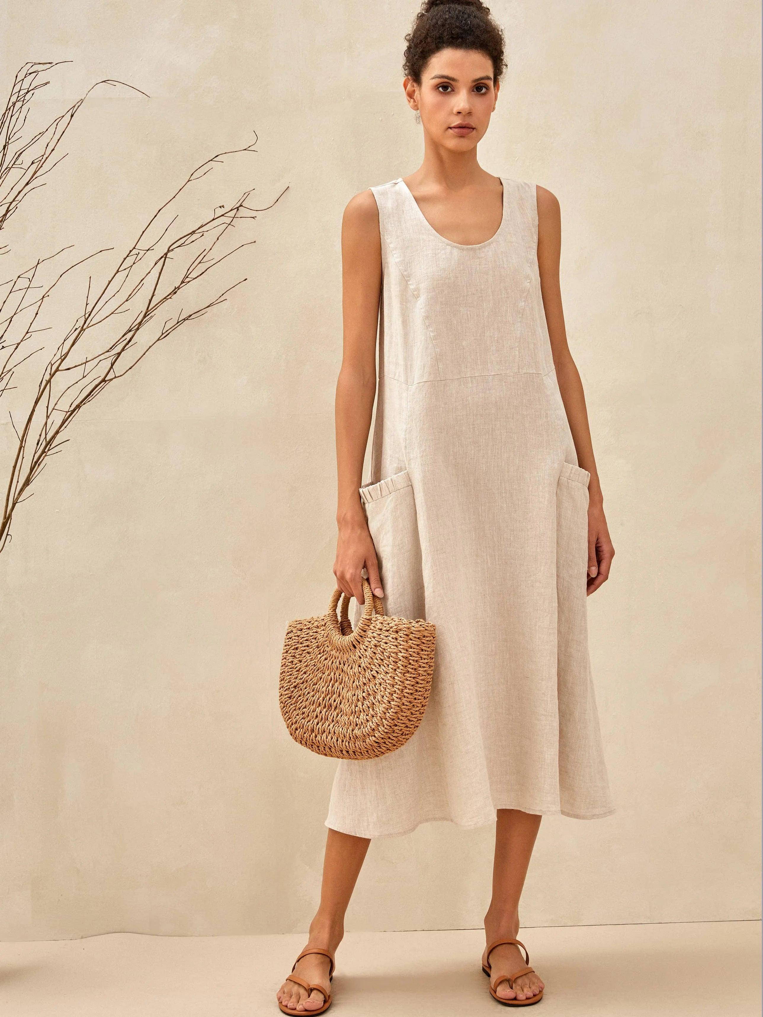 100% Linen Swing Beach Tank Dress GIANA