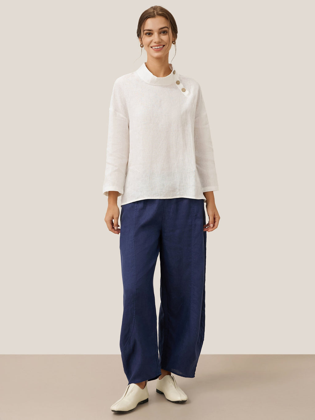 100% Linen Classic Side Neck Top CORA