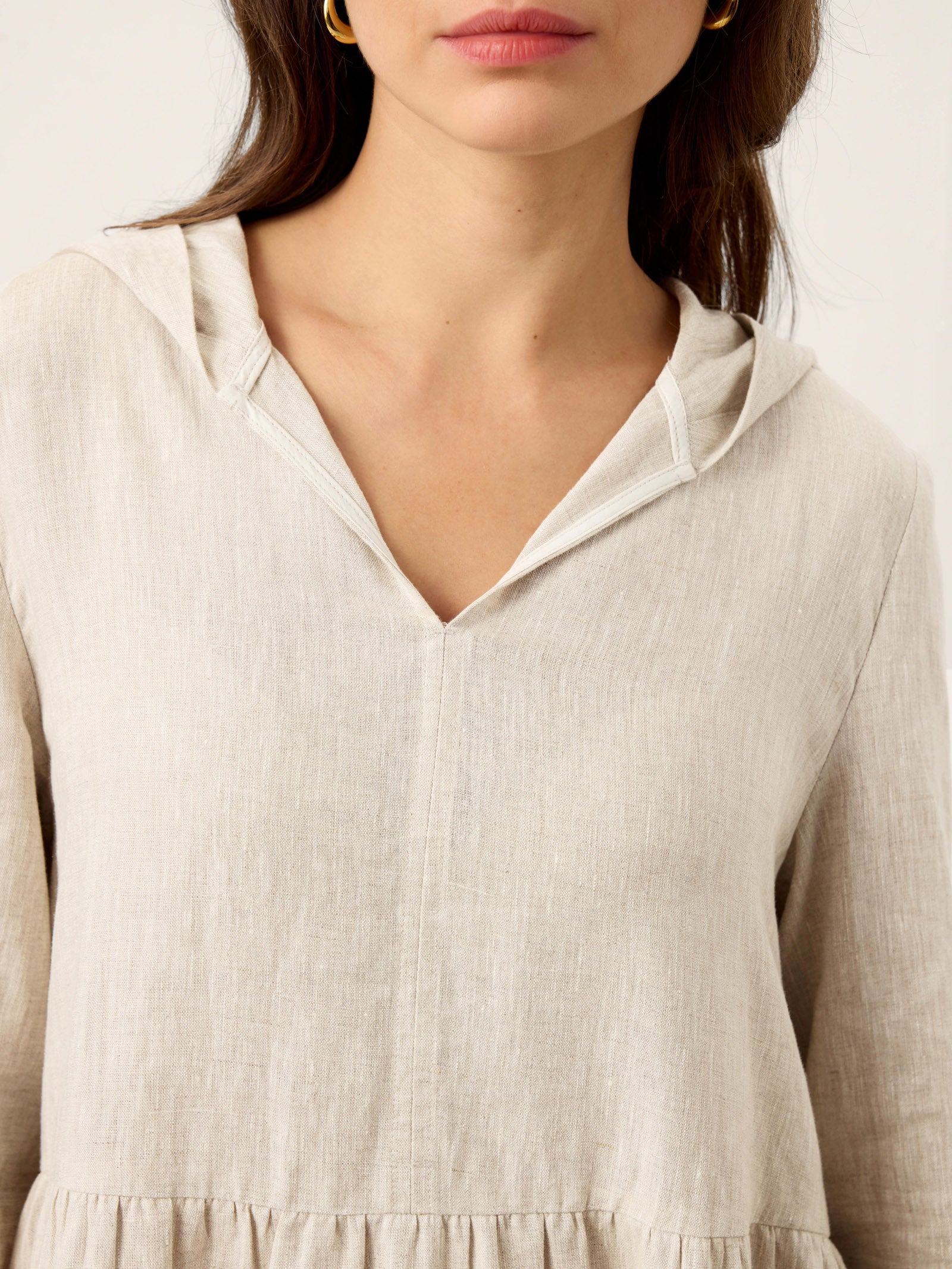 100% Linen Sculpted-Hood Caftan Maxi Dress LINETTE