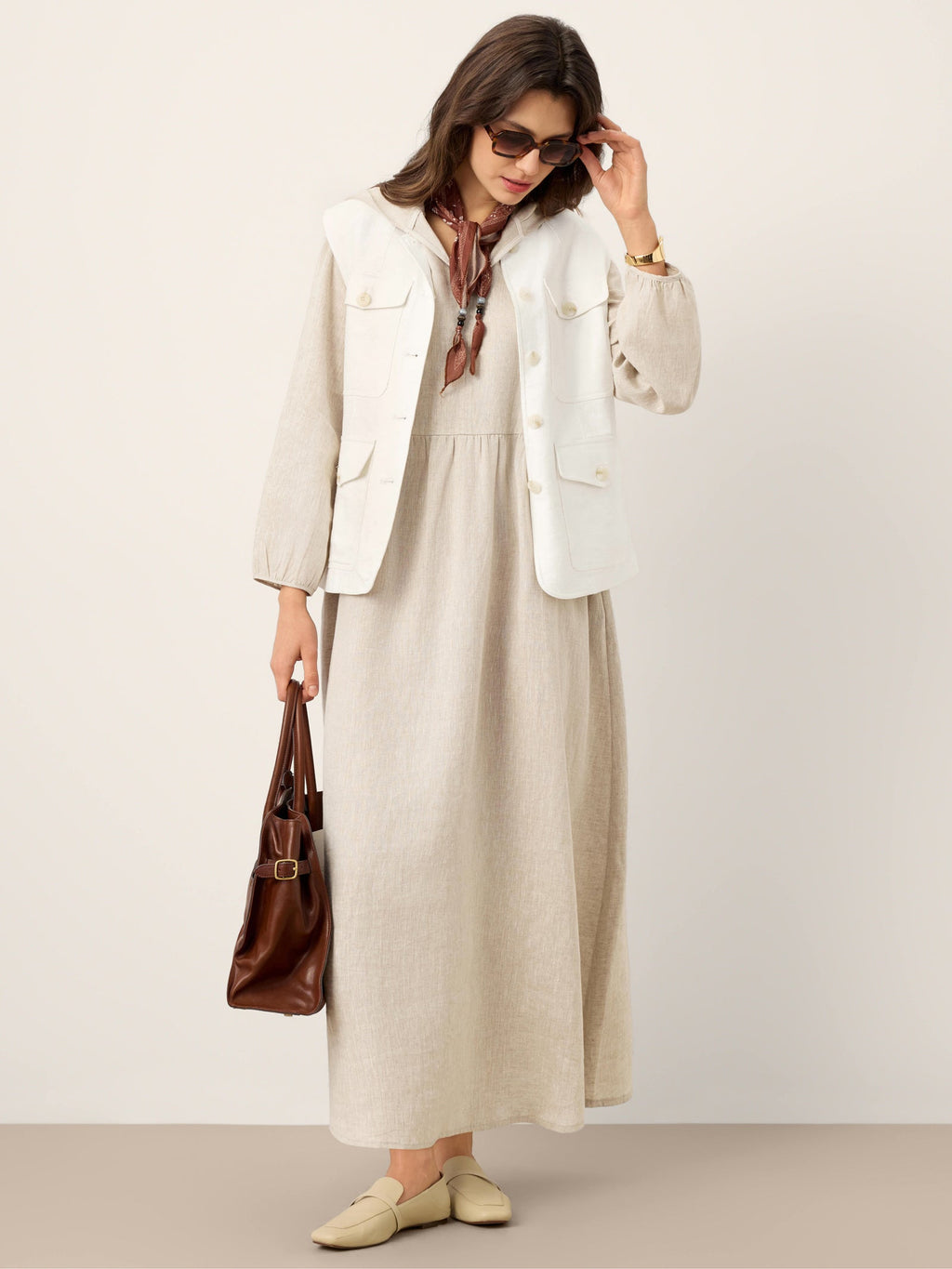 100% Linen Sculpted-Hood Caftan Maxi Dress LINETTE