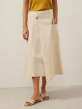 100% Linen Elastic Waist Angled Wrap Skirt FRESSA