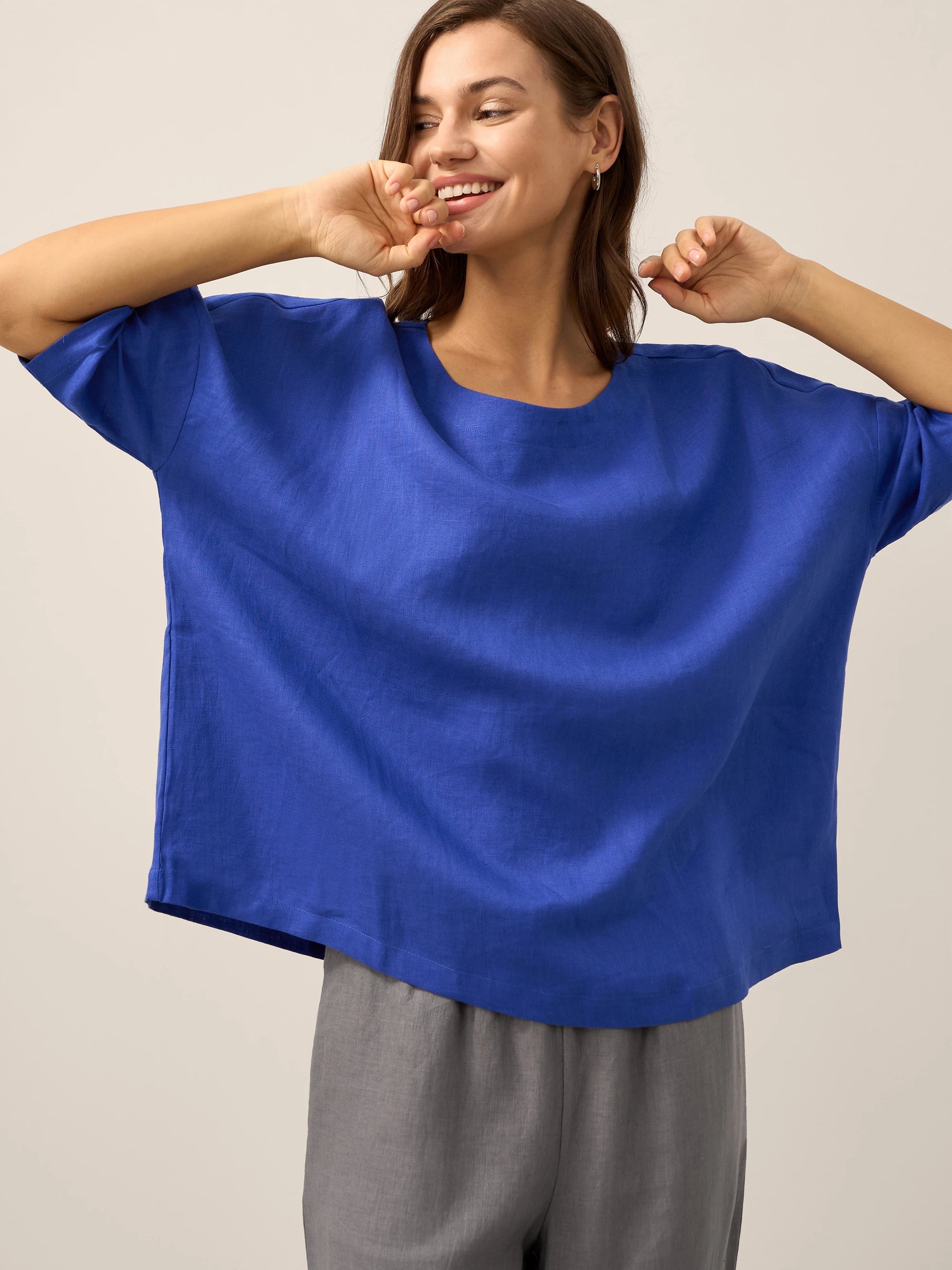 100% Linen Boatneck 3/4 Length Sleeve Top AURORA