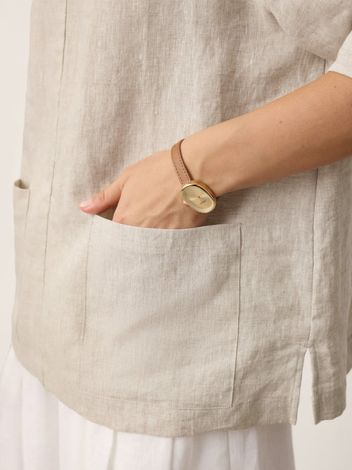 100% Linen Camp-Collar Patch-Pocket Top BRENNA