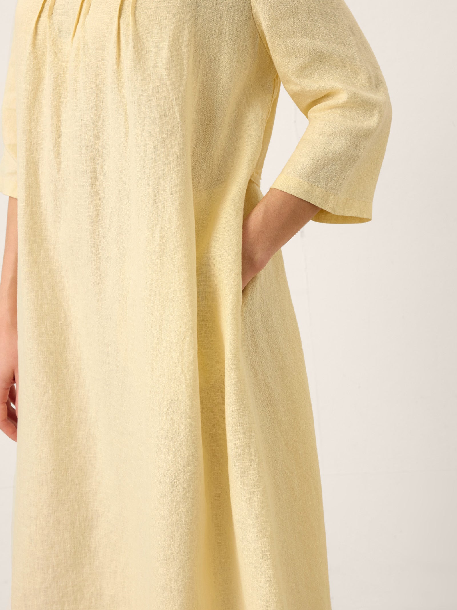 100% Linen Pintucked Embroidered Adjustable Belt Tiered Maxi Dres VERENA