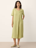 100% Linen Surplice Neck A Line Maxi Dress JUDITH