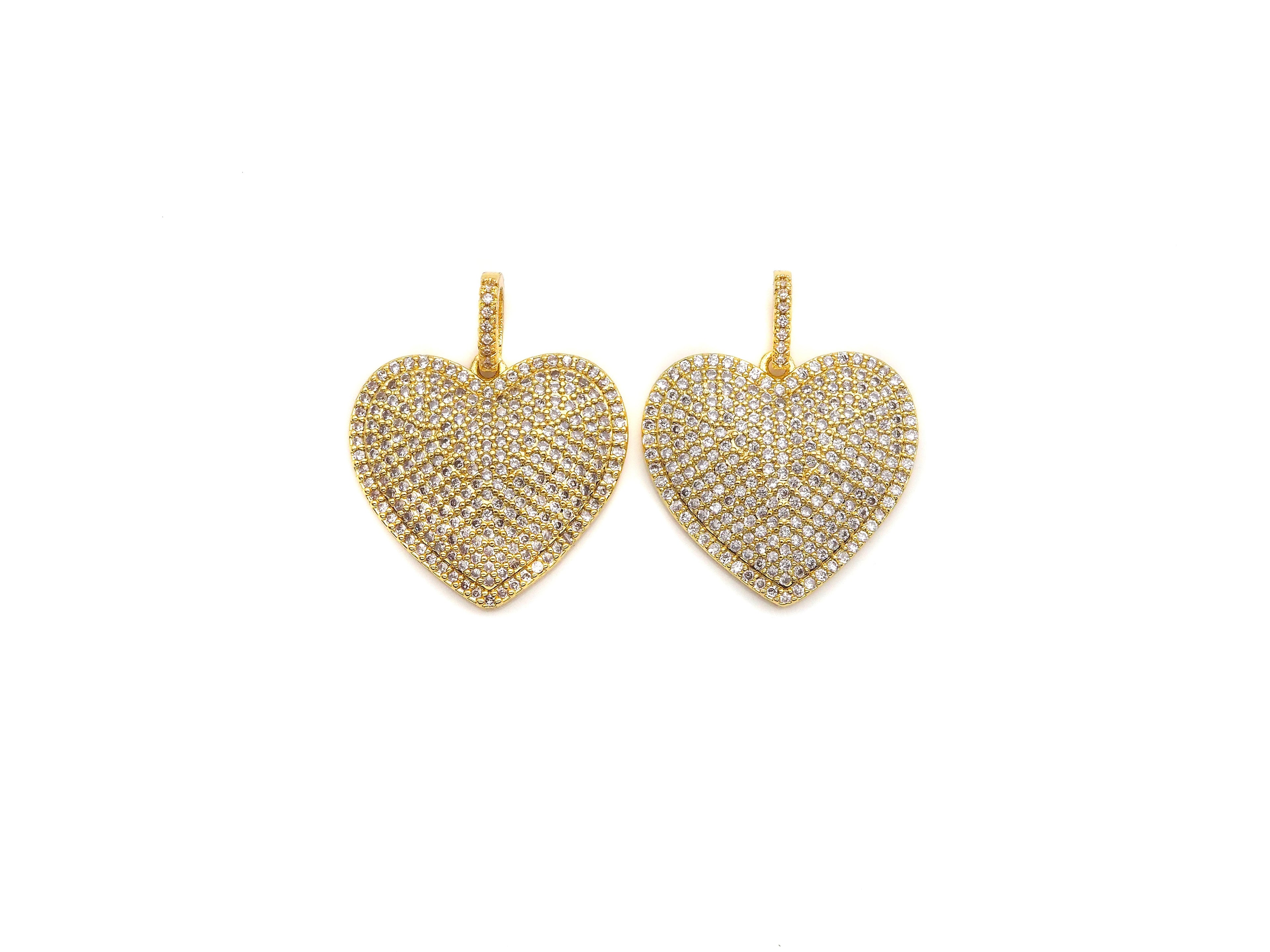 Pave Silver Gold Heart Pendant/Charm, 23mm, sku#Z1026