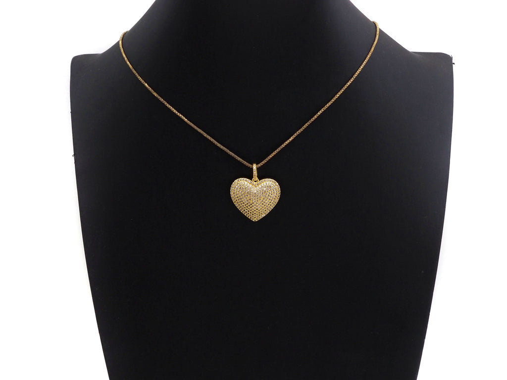 Pave Silver Gold Heart Pendant/Charm, 23mm, sku#Z1026