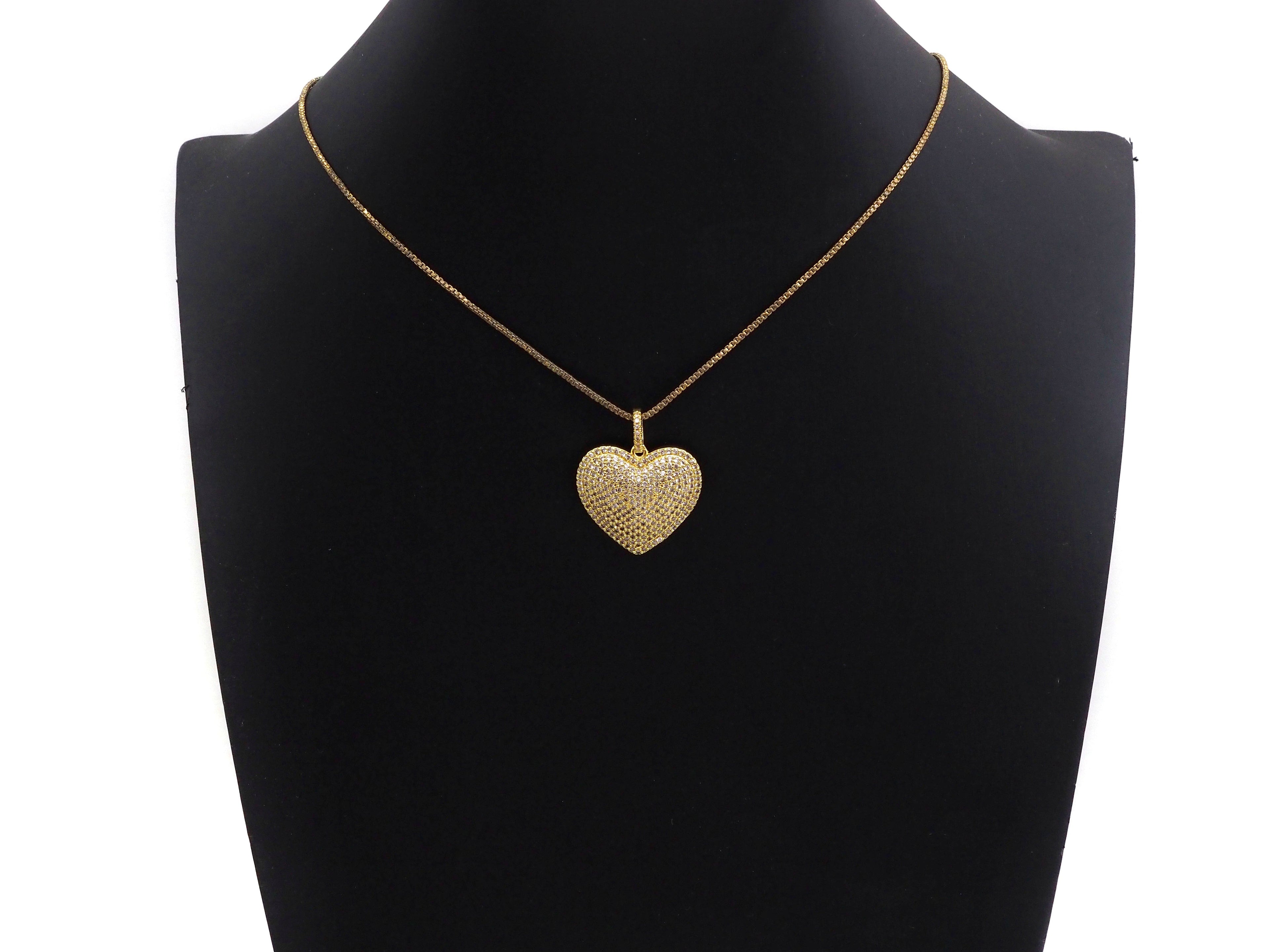 Pave Silver Gold Heart Pendant/Charm, 23mm, sku#Z1026