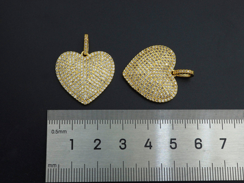 Pave Silver Gold Heart Pendant/Charm, 23mm, sku#Z1026