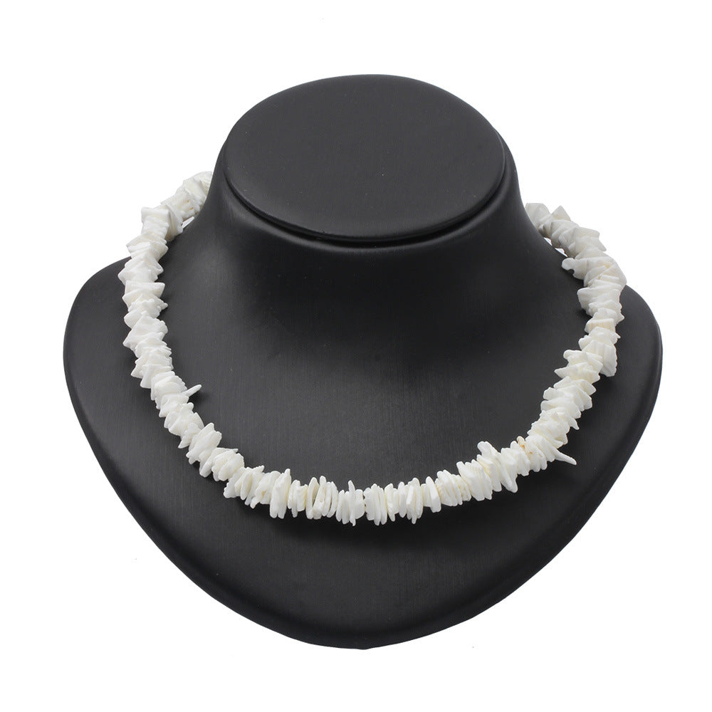 Bohemian Ethnic Natural Square Shell Beaded Chain Necklace