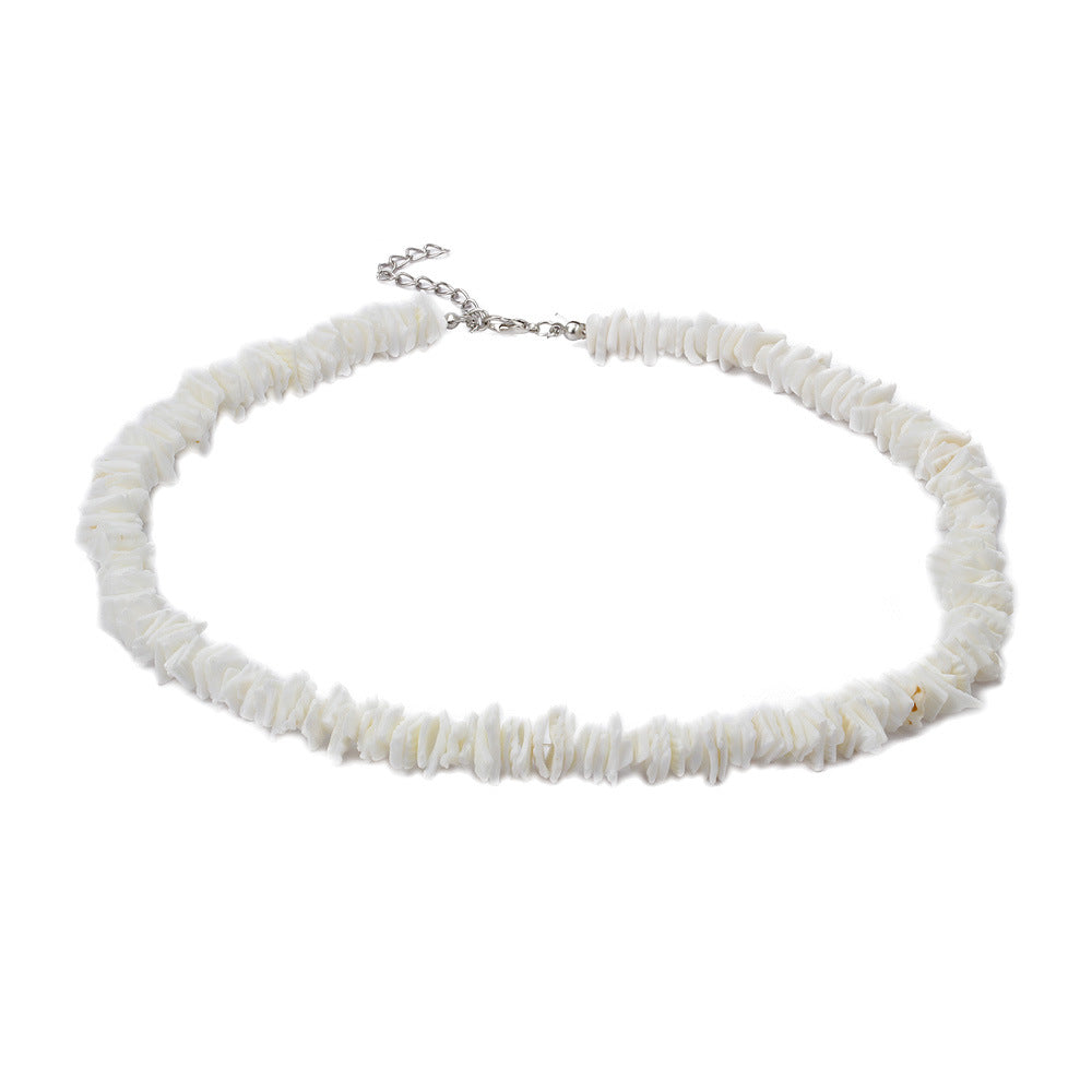 Bohemian Ethnic Natural Square Shell Beaded Chain Necklace