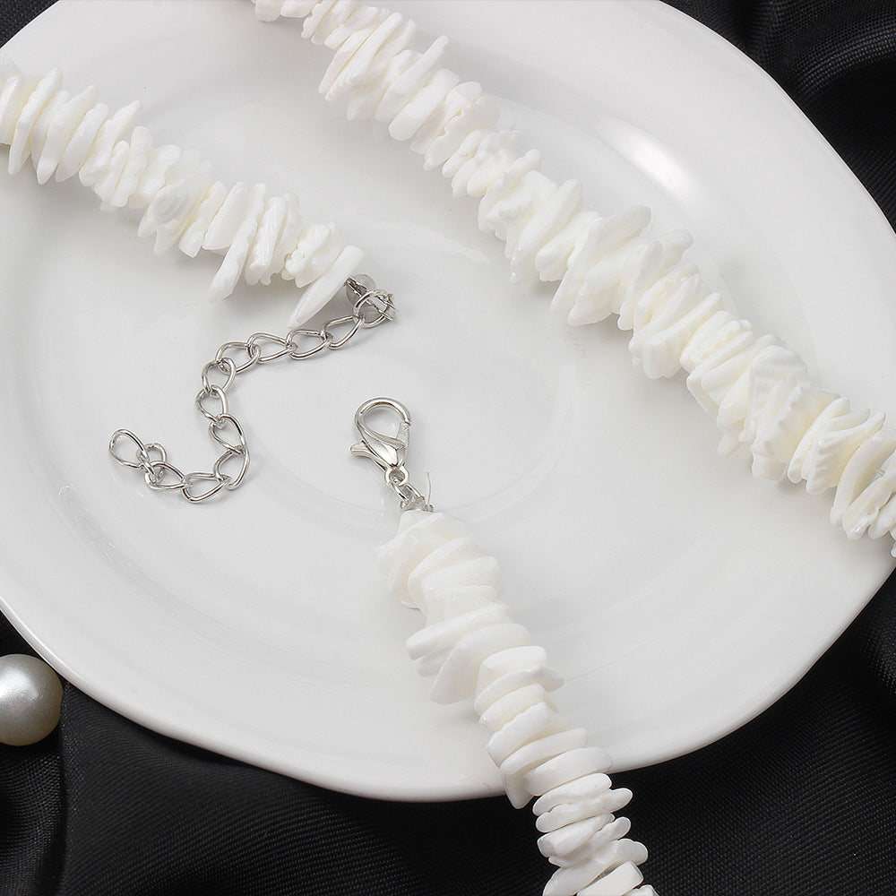 Bohemian Ethnic Natural Square Shell Beaded Chain Necklace