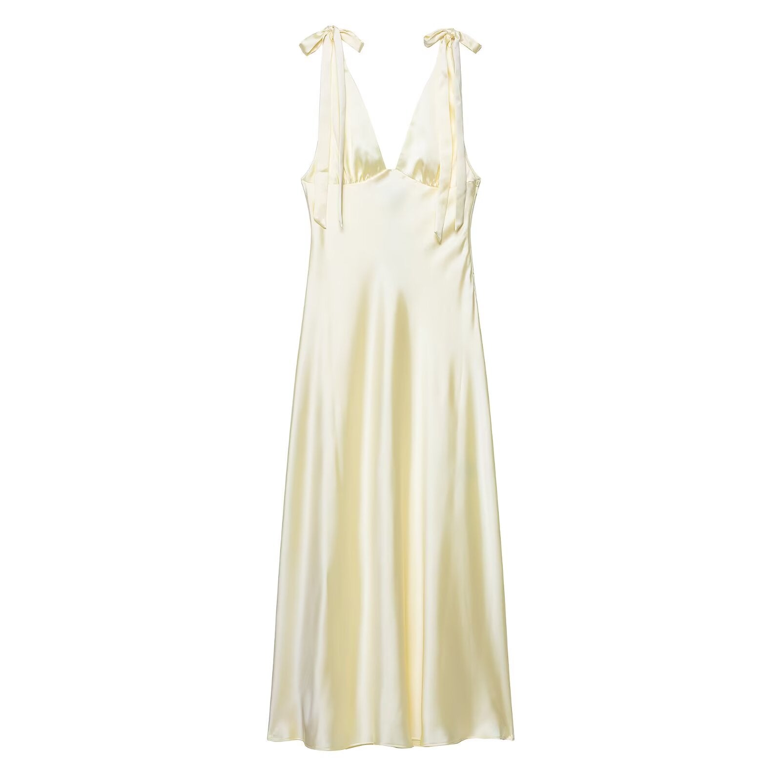Summer Women Clothing Sexy Bowknot Decoration Silk Satin Texture Midi Dress