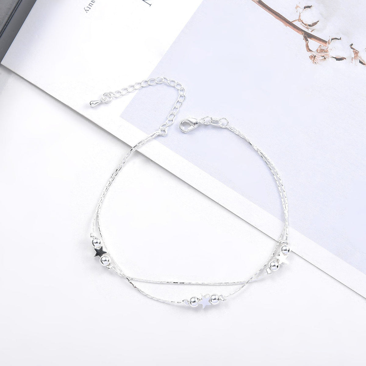 Double Twist Chain Beads Star Charm Foot Bracelets