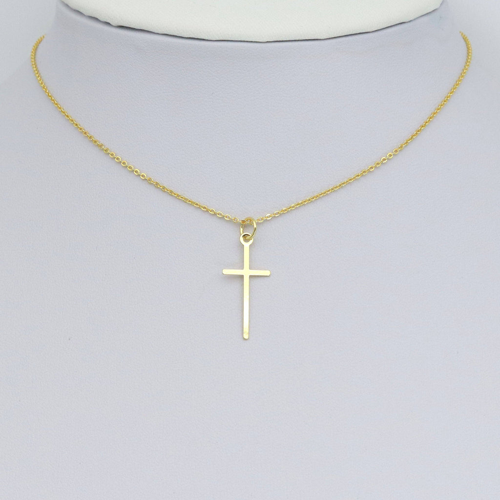 Thin Long Gold Cross Charm Pendant, Sku#Y1020