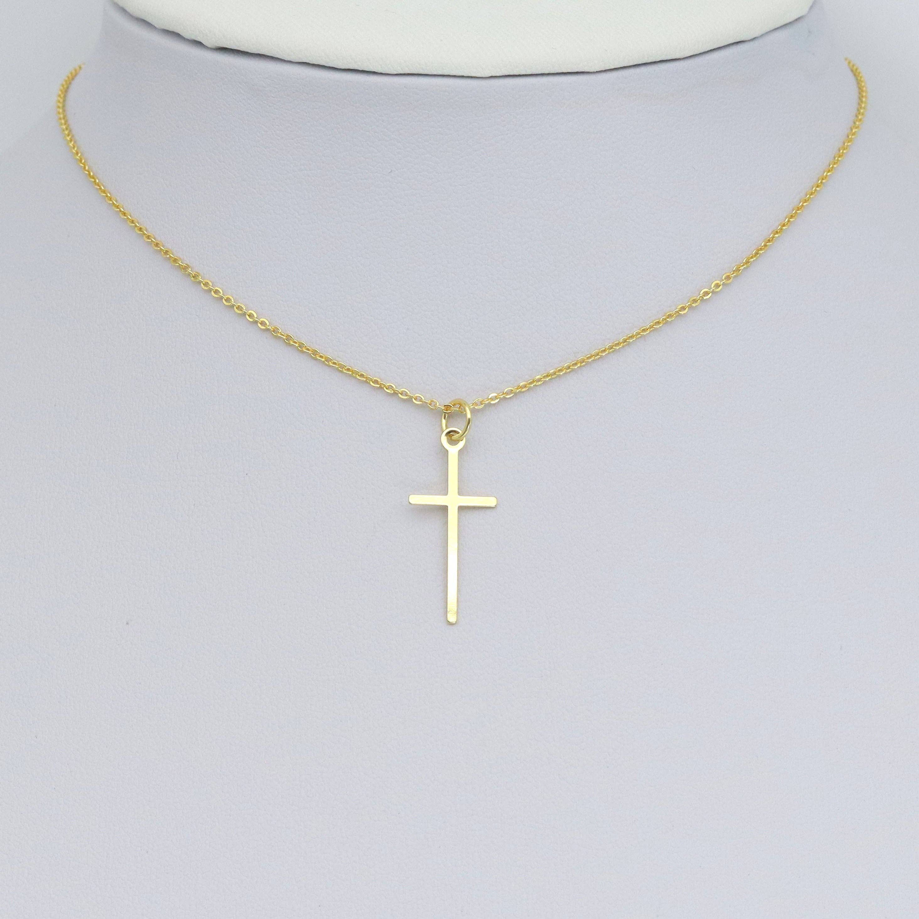 Thin Long Gold Cross Charm Pendant, Sku#Y1020