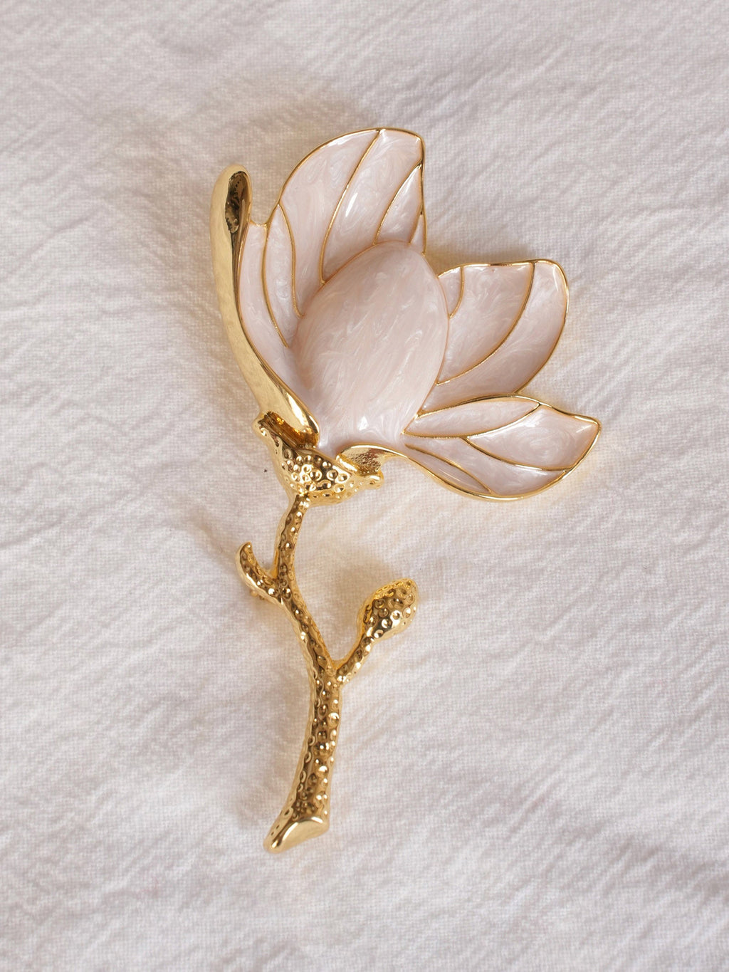 Enamel & Alloy Camellia Carved Brooch