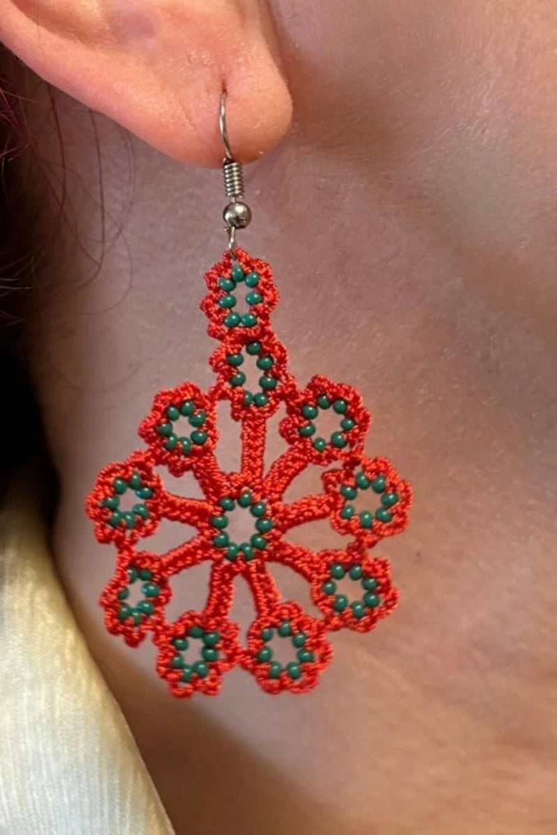 Women’s Handmade Red & Green Daisy Earrings – Artisan Floral Design