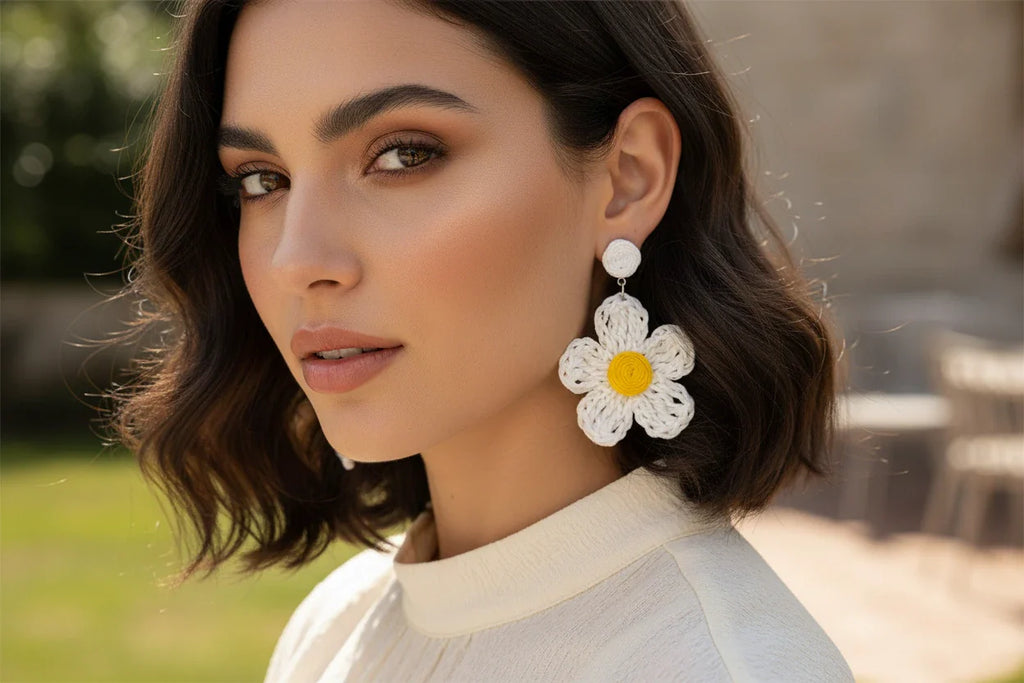Women’s Handmade Crystal Daisy Earrings – Floral Bead Design
