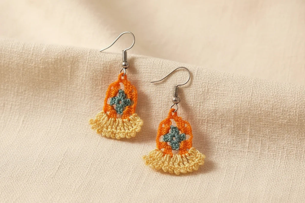 Women’s Handmade Sunflower Crochet Earrings – Boho Floral Drop