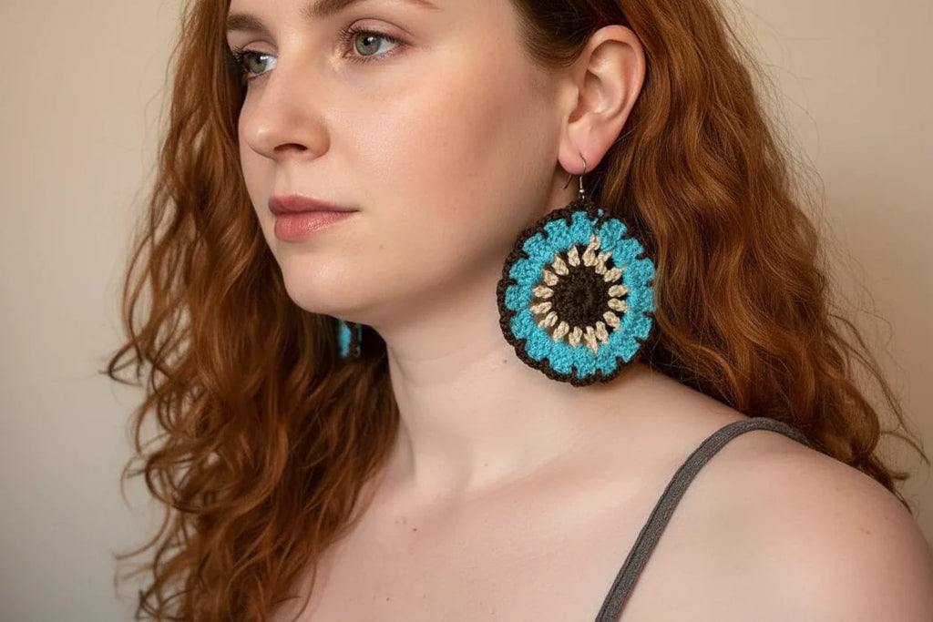 Women’s Handmade Knit Earrings – Boho Thread Drop Design