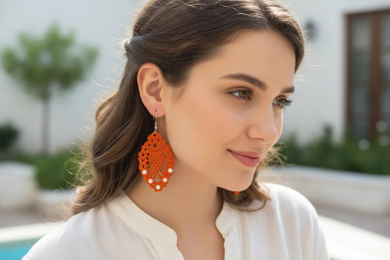 Women’s Handmade Beaded Strawberry Earrings – Vintage Crochet Pearl Design