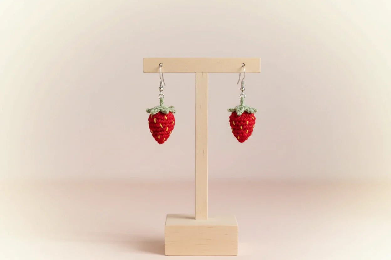 Women’s Handmade Strawberry Crochet Earrings