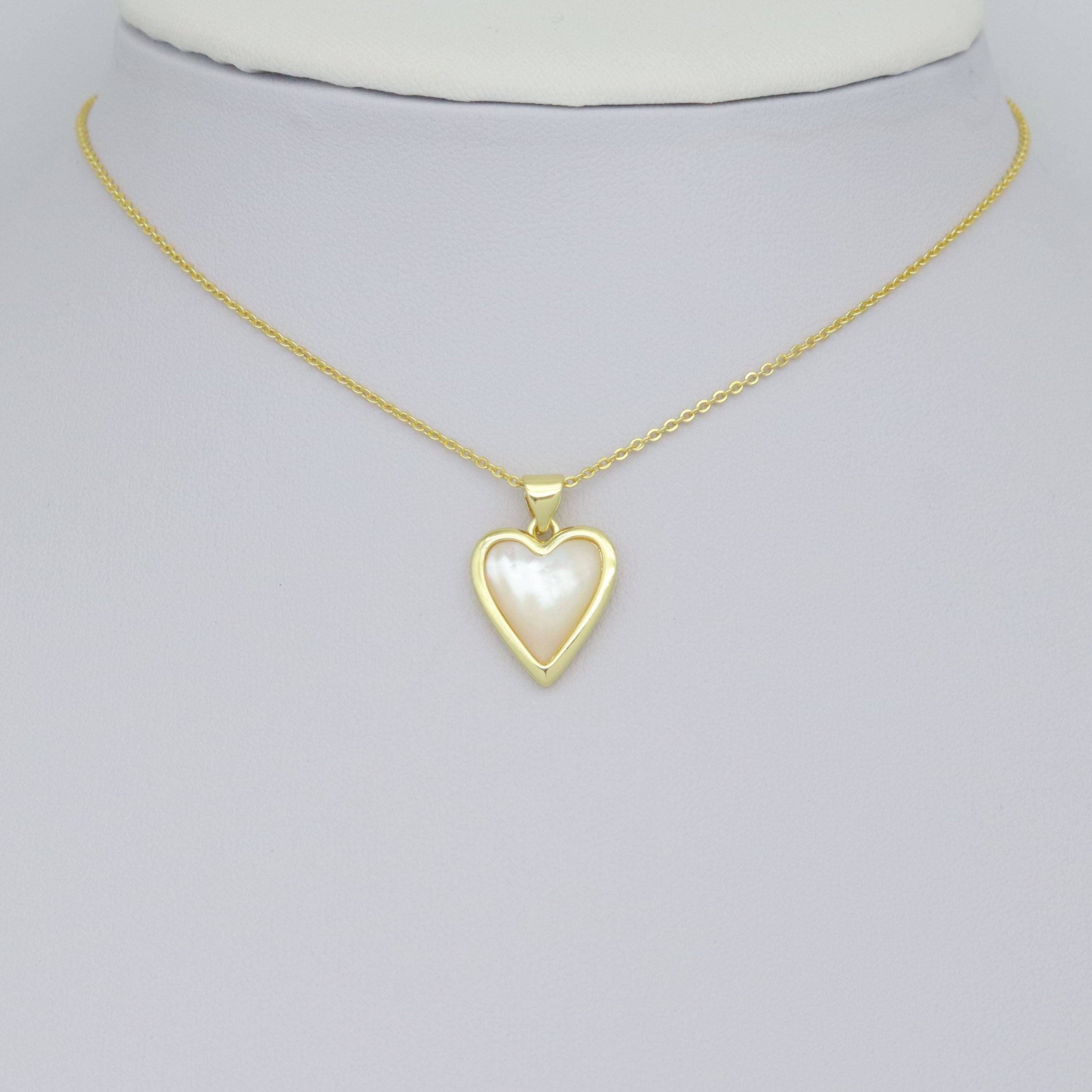 Silver Gold Opal Mop Heart Charm Pendant, Sku#LX750
