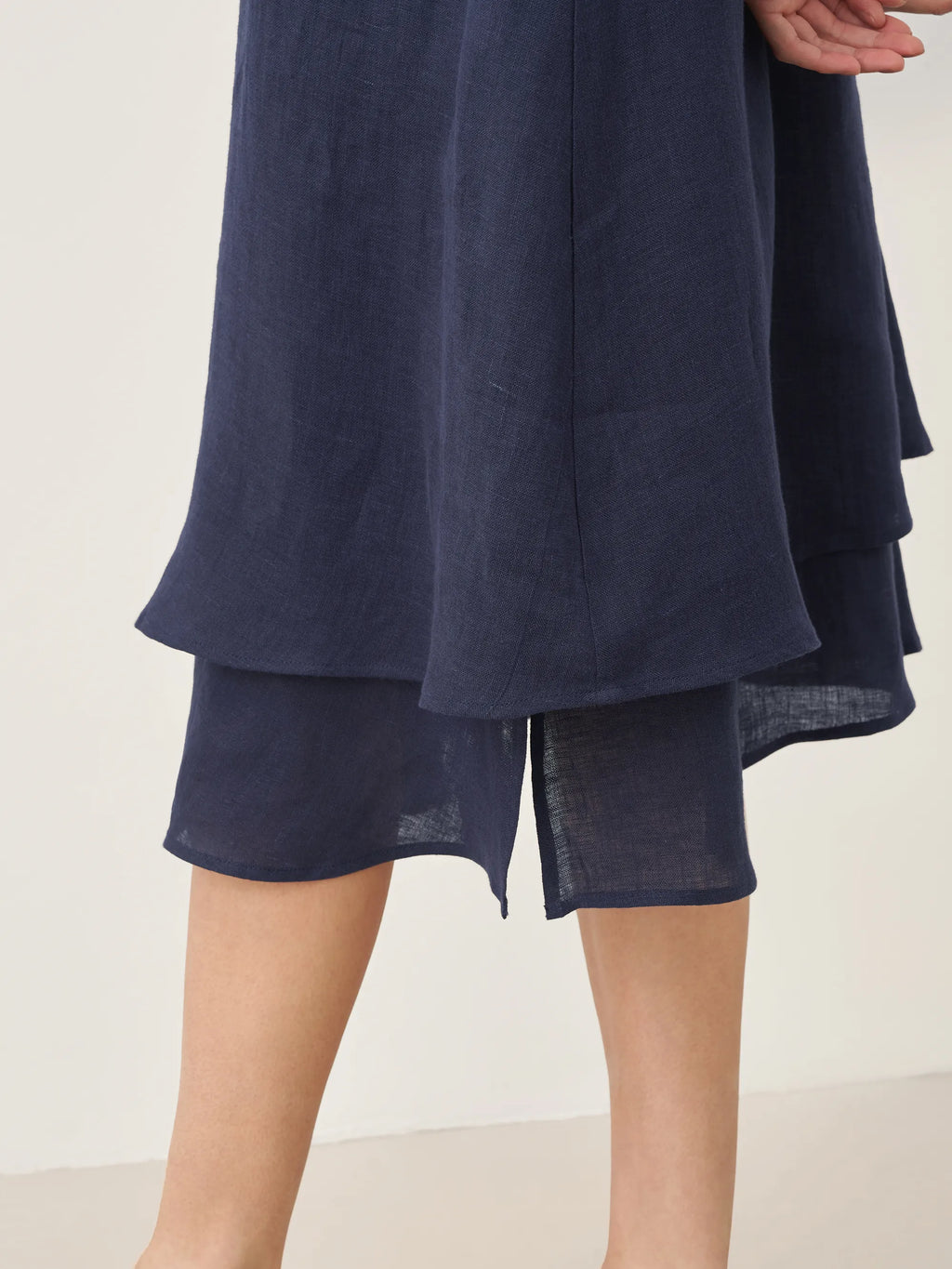 100% Linen V-Neck Double-Layer Midi Dress JAYDA