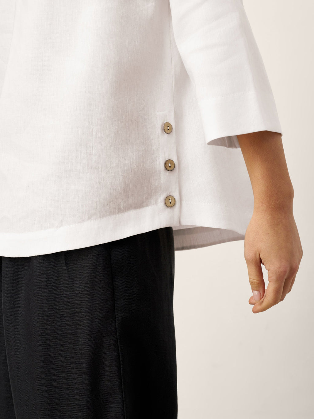 Linen-Lyocell V-Neck Button Detail Overtop ODETTE