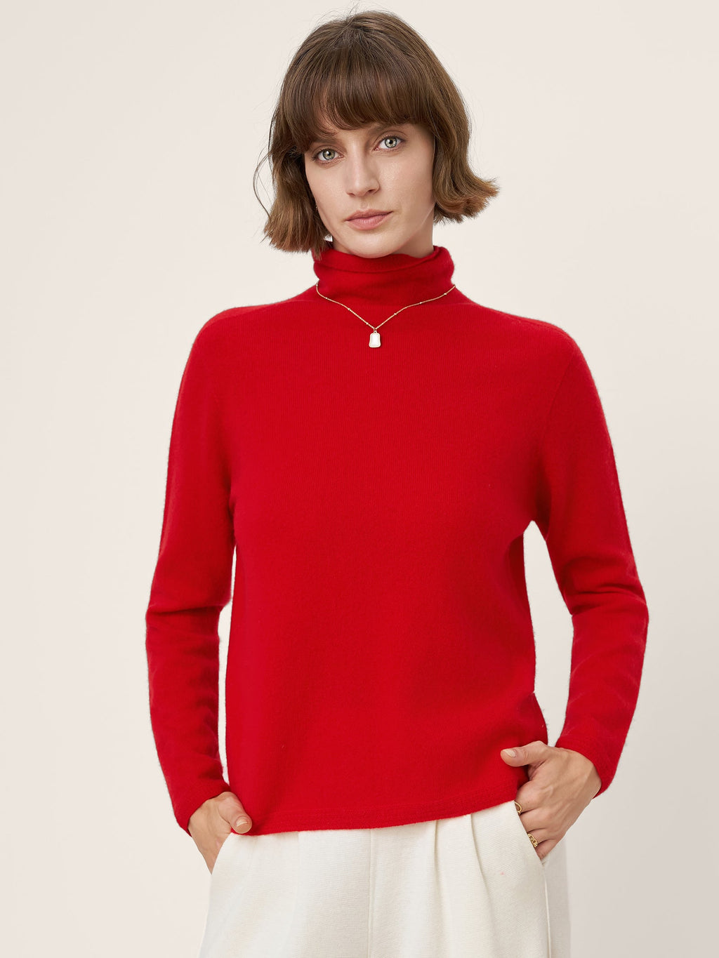 Premium Cashmere Blend Hand-Finished Seamless Turtleneck Knit Top TOVE