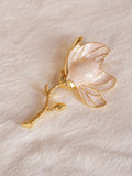 Enamel & Alloy Camellia Carved Brooch