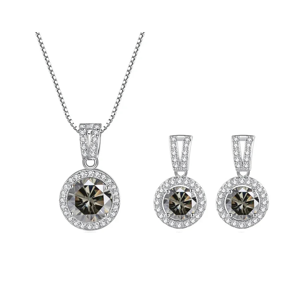 2Ct Moissanite Necklace Earrings Set Sterling Silver 925 Wedding Jewelry