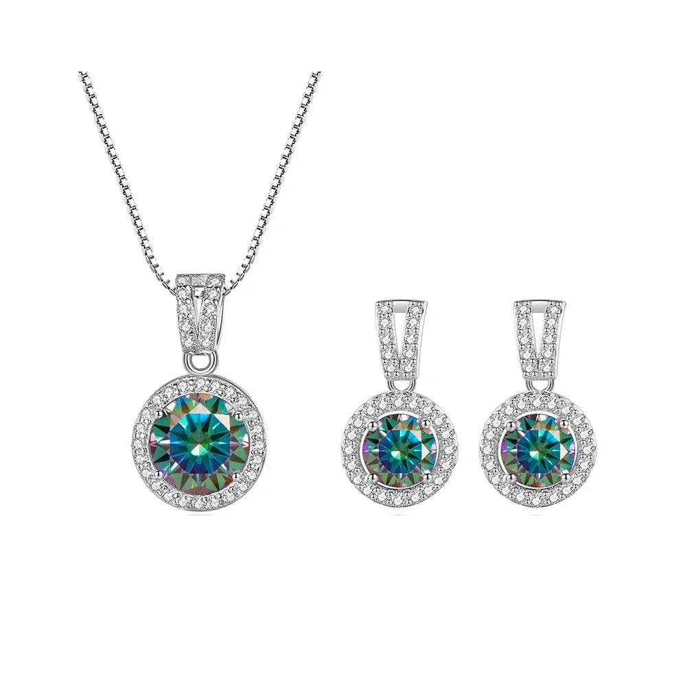 2Ct Moissanite Necklace Earrings Set Sterling Silver 925 Wedding Jewelry