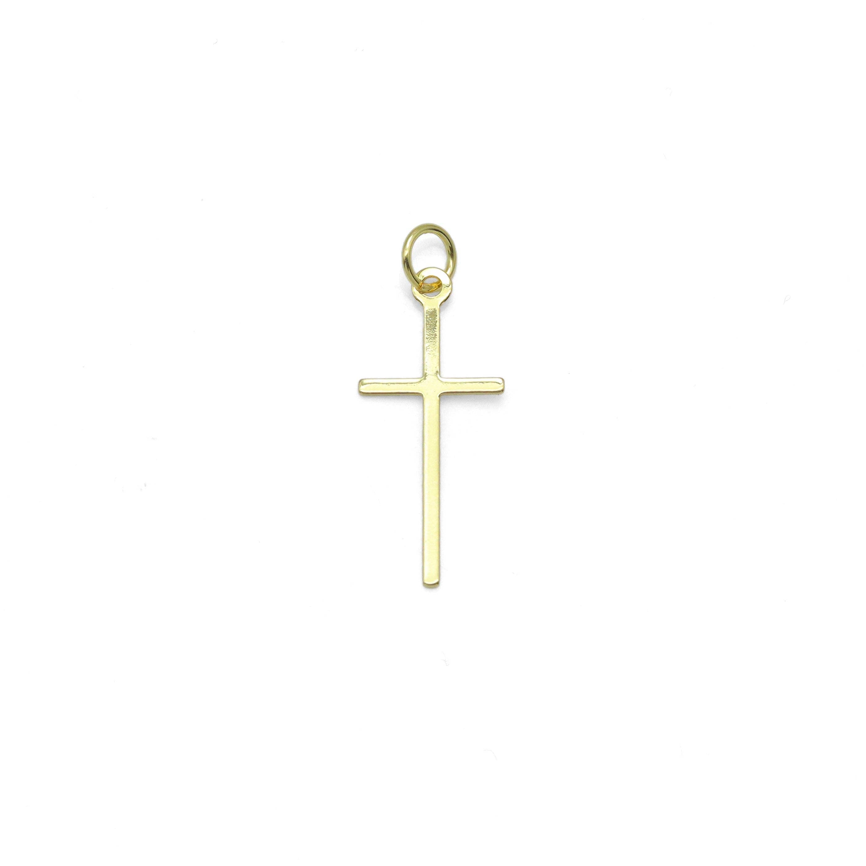 Thin Long Gold Cross Charm Pendant, Sku#Y1020