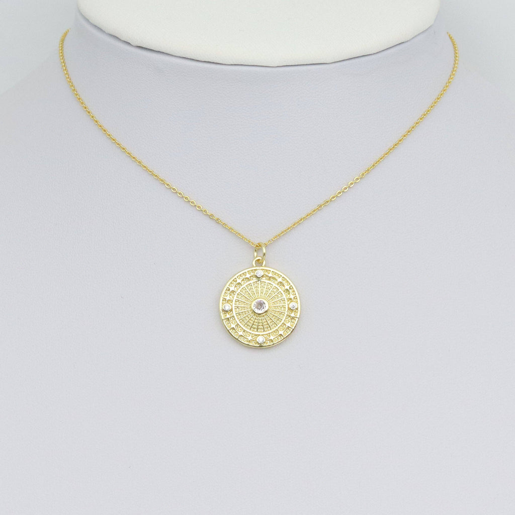 Gold Radical Coin with Big CZ Ceter Charm Pendant, Sku#LX701