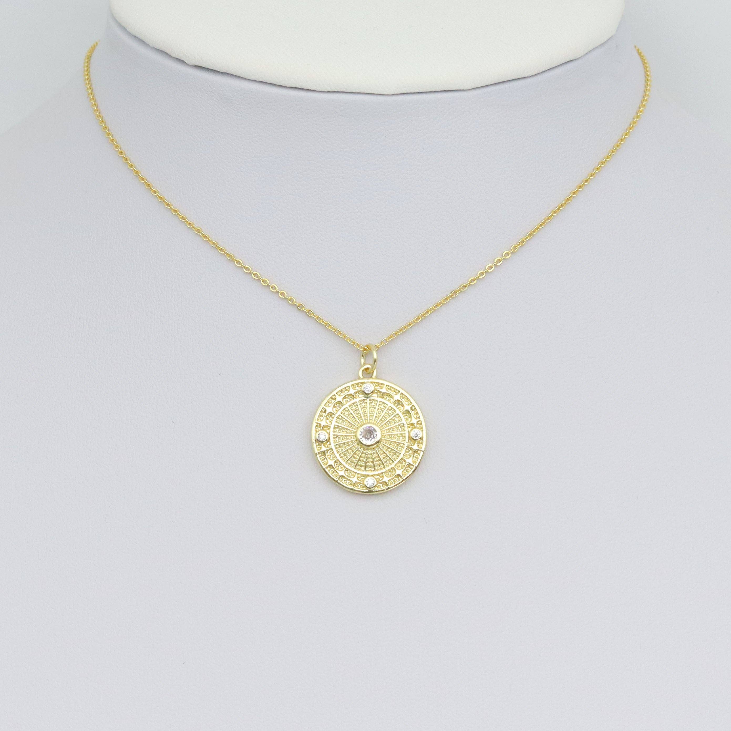 Gold Radical Coin with Big CZ Ceter Charm Pendant, Sku#LX701