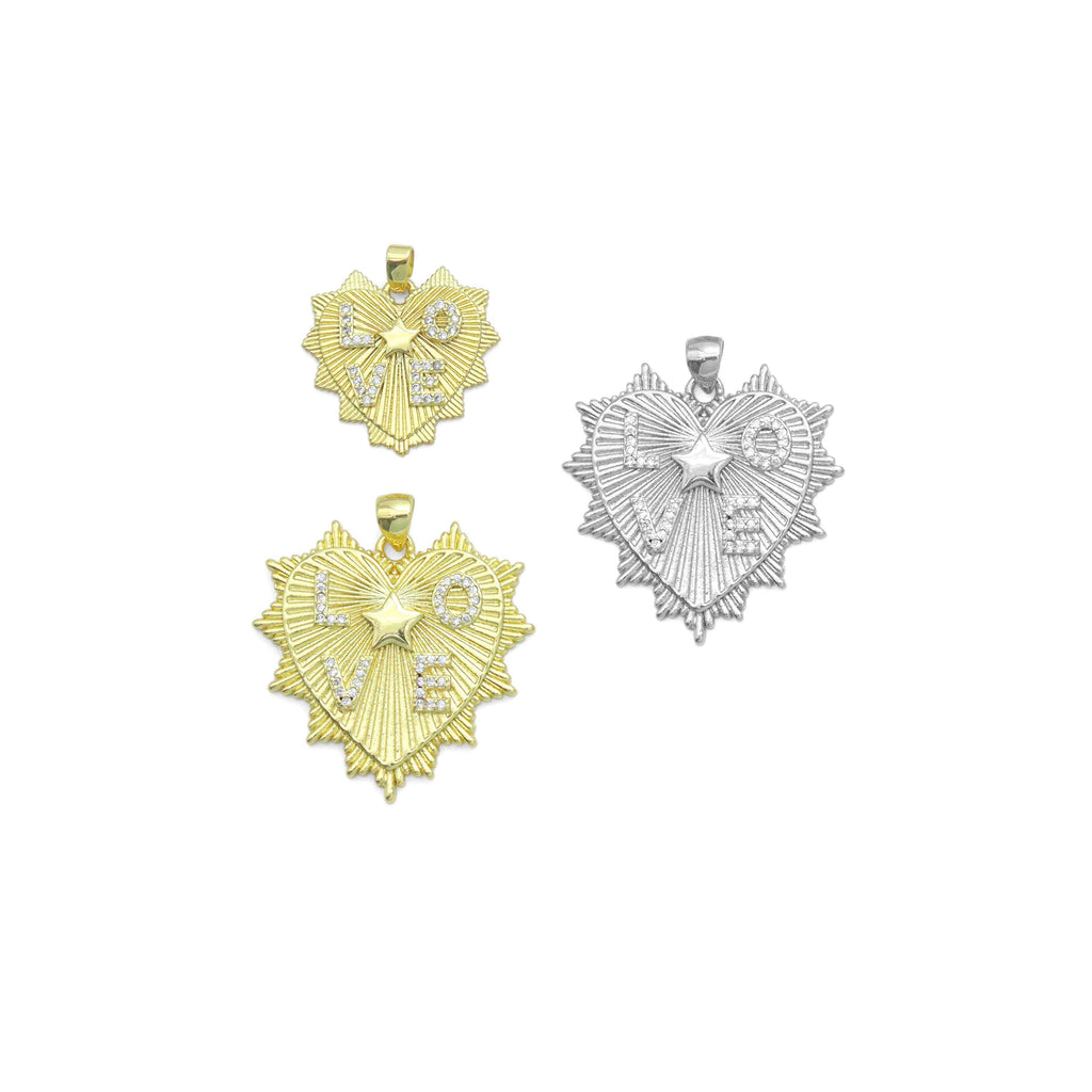 CZ Love Star Heart Charm Pendant, Sku#LX792