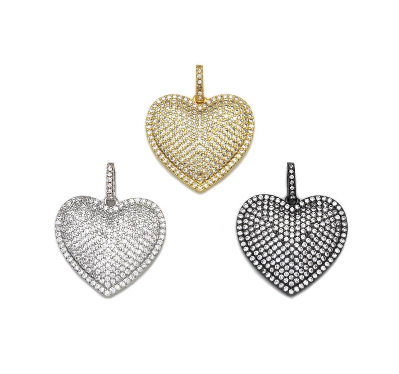 Pave Silver Gold Heart Pendant/Charm, 23mm, sku#Z1026