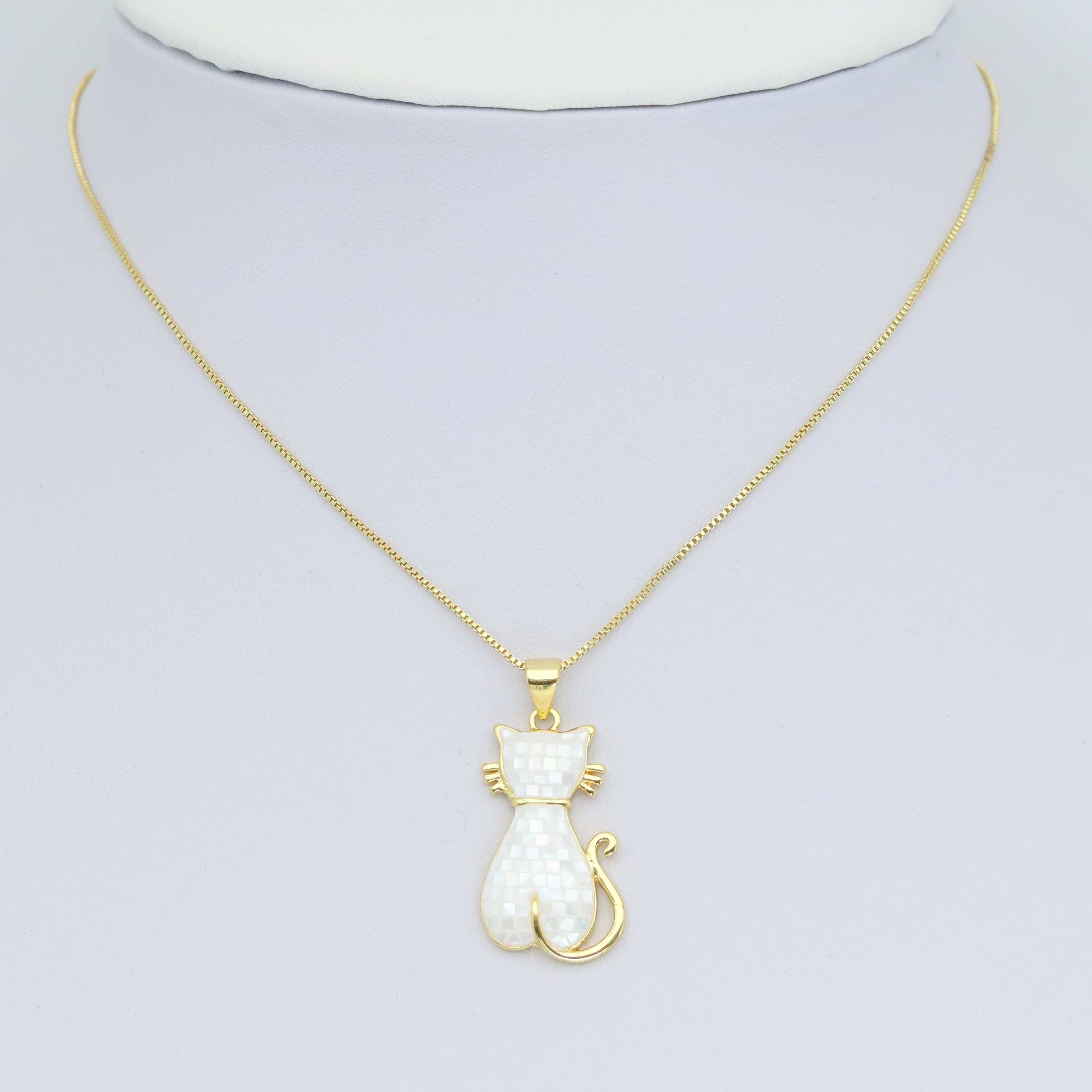 Mother of Pearl Cat Charm Pendant, Sku#WL18