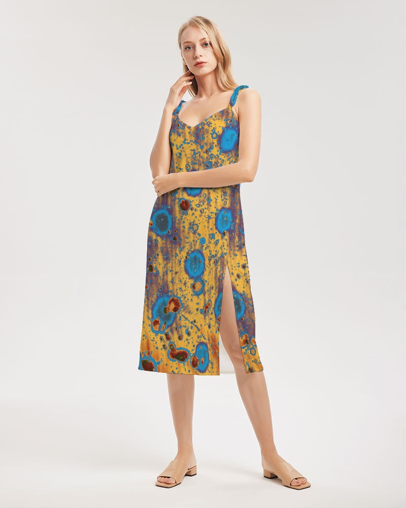 PEACOCK DESIGN BY FLIPSTYLEZ  Women's All-Over Print Tie Strap Split Dress