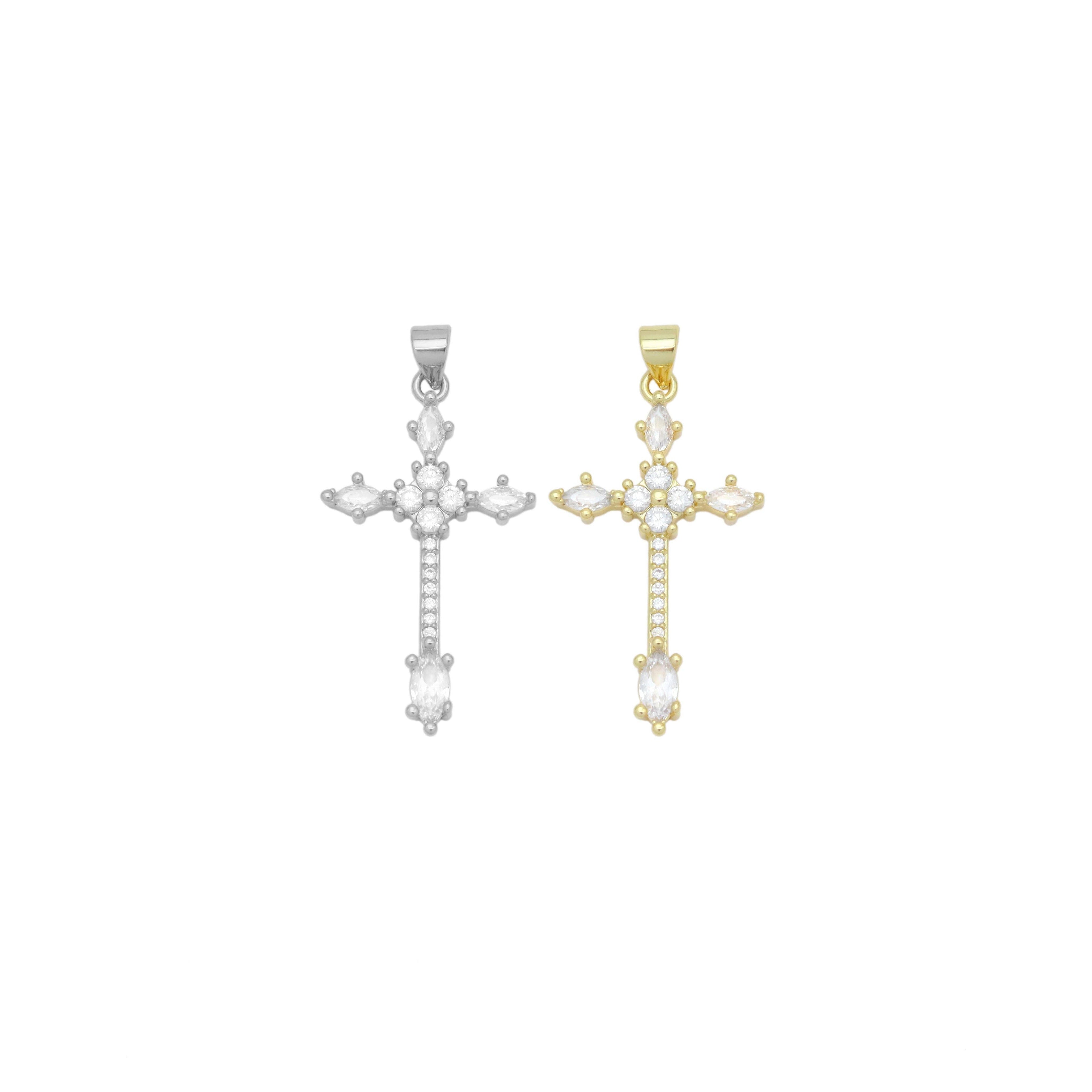 Gold Clear Oval CZ Cross Charm Pendant, Sku#LD639