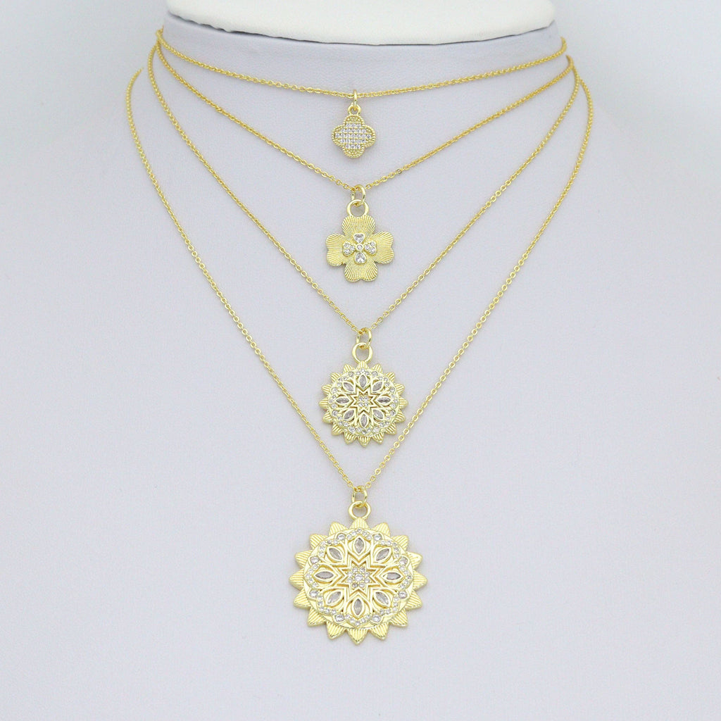 Gold Clear CZ Clover  Flower Charm Pendant,Sku#LK1259
