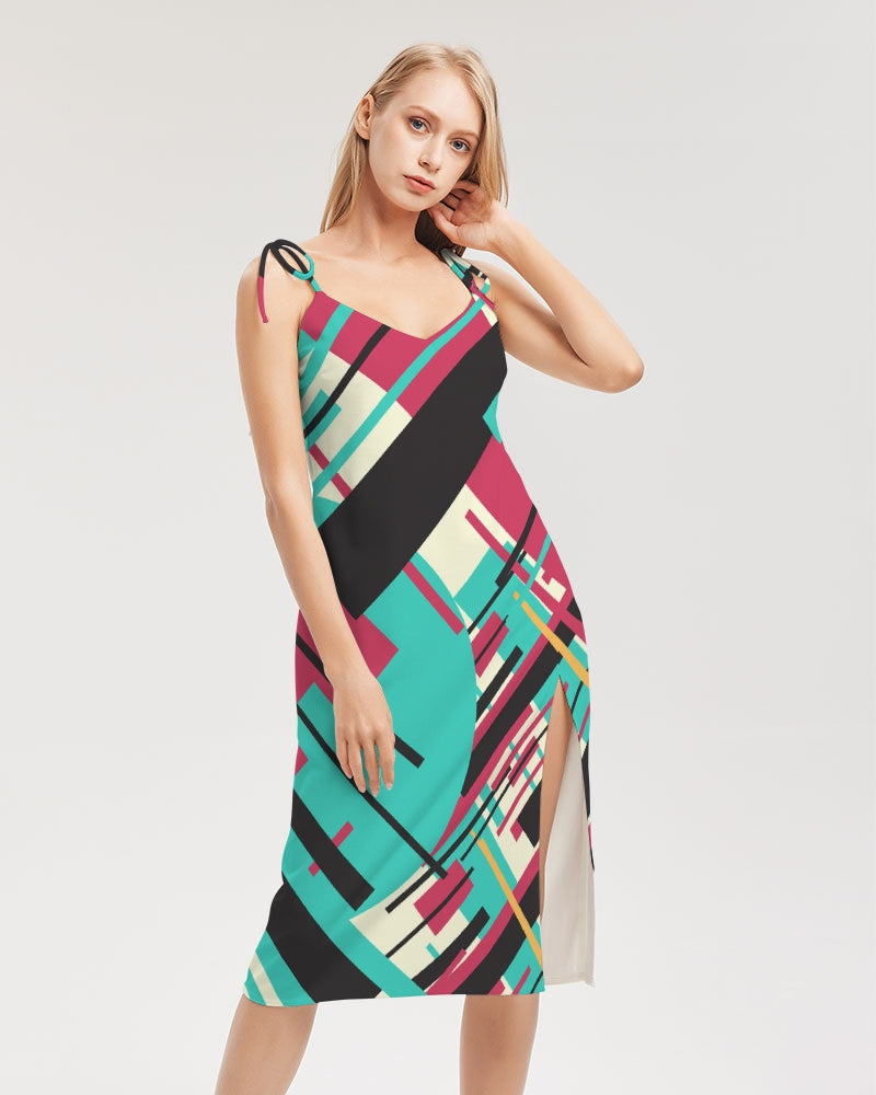 CREATIVELY FUN ABSTRACT CREATED FLIPSTYLEZ Women's Tie Strap Split Dress