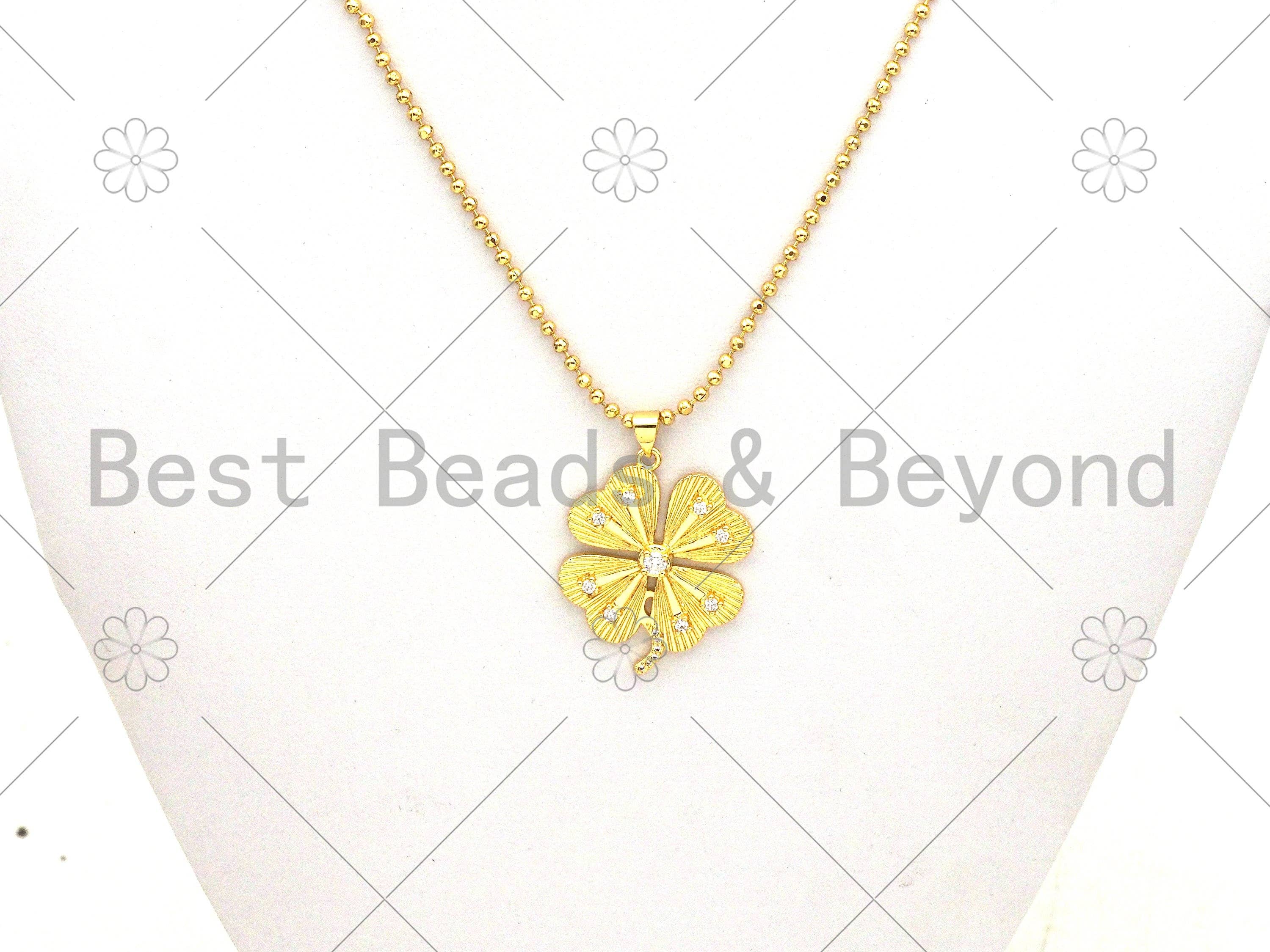 CZ Micro Pave Clover Shamrock Shape Pendant/Charm, Sku#LK374